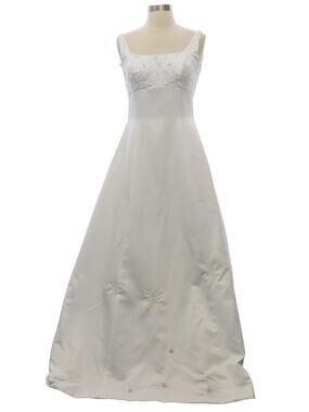 Vintage 90s Venus White Beaded A-Line Wedding Dress Bridal Gown Women's S/M